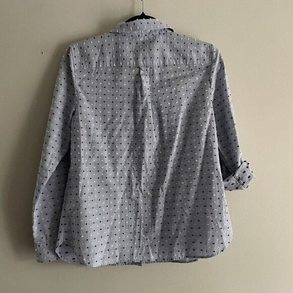 Talbots Women Petite S Blue/White Polka/Swiss Dot Long Sleeve Button Blouse - Picture 10 of 10